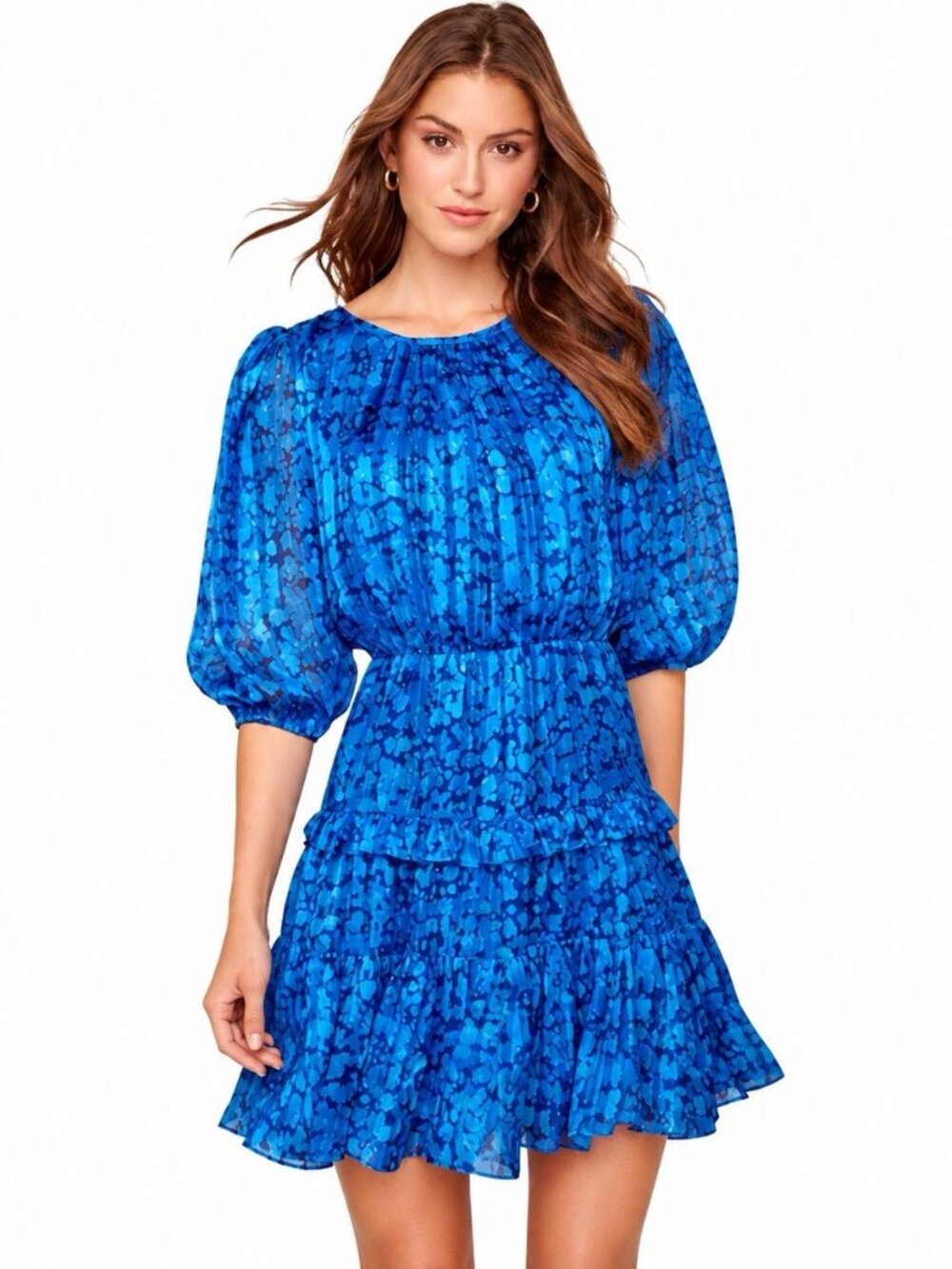 Sugarlips Size XS Blue Indra Mini Dress Boho Puff Sleeve Ruffle NWT